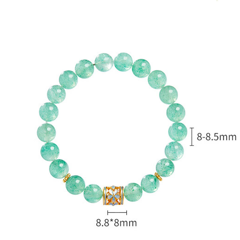 Pulsera Buddha Stones de plata de ley 925 con cuarzo fresa verde y flor de la calma
