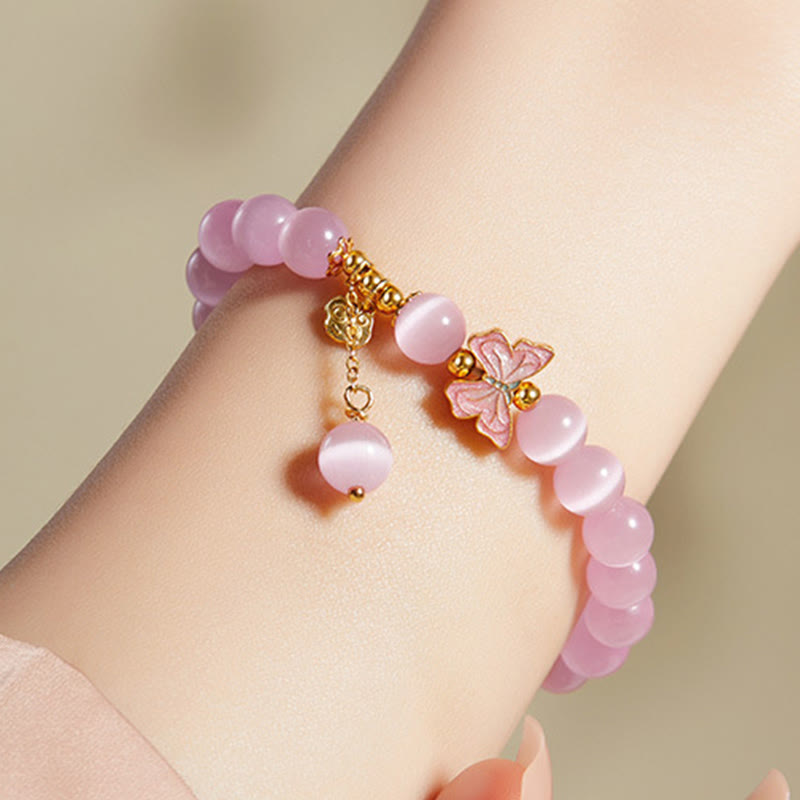 Pulsera de la paz con dije de mariposa de jade hetiano y ojo de gato en plata de ley 925 con Buddha Stones