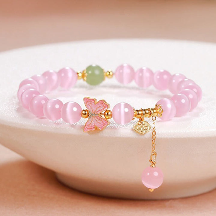 Pulsera de la paz con dije de mariposa de jade hetiano y ojo de gato en plata de ley 925 con Buddha Stones