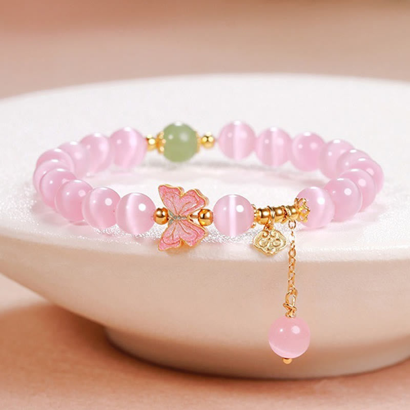 Pulsera de la paz con dije de mariposa de jade hetiano y ojo de gato en plata de ley 925 con Buddha Stones - Ojo de gato (circunferencia de la muñeca: 17-19 cm) - image 0