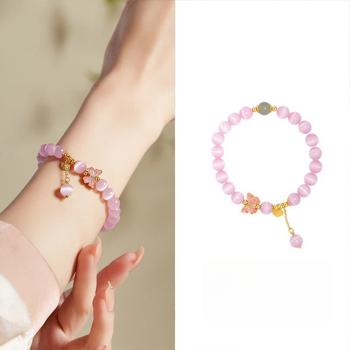 Pulsera de la paz con dije de mariposa de jade hetiano y ojo de gato en plata de ley 925 con Buddha Stones