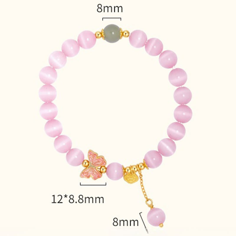 Pulsera de la paz con dije de mariposa de jade hetiano y ojo de gato en plata de ley 925 con Buddha Stones