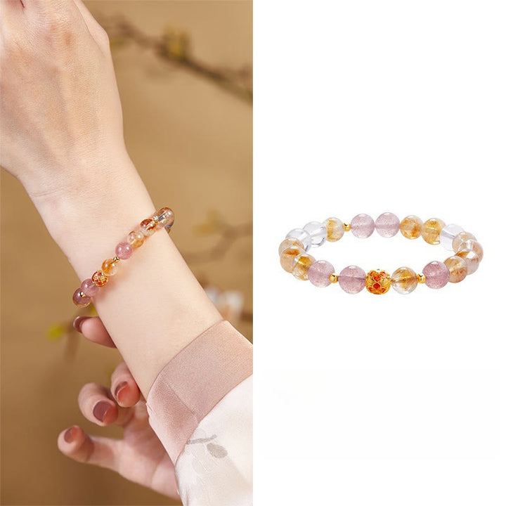 Pulsera de protección Buddha Stones de plata de ley 999 con citrino, cuarzo fresa y cristal blanco