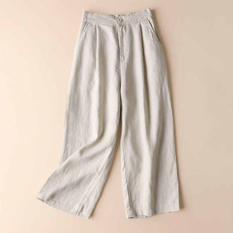 Pantalones anchos de lino y algodón para mujer, de Buddha Stones Commute, de color liso, con cordón ajustable, de largo 7-8, con bolsillos - Lino - US12, UK/AU16, EU44 (3XL) - image 0