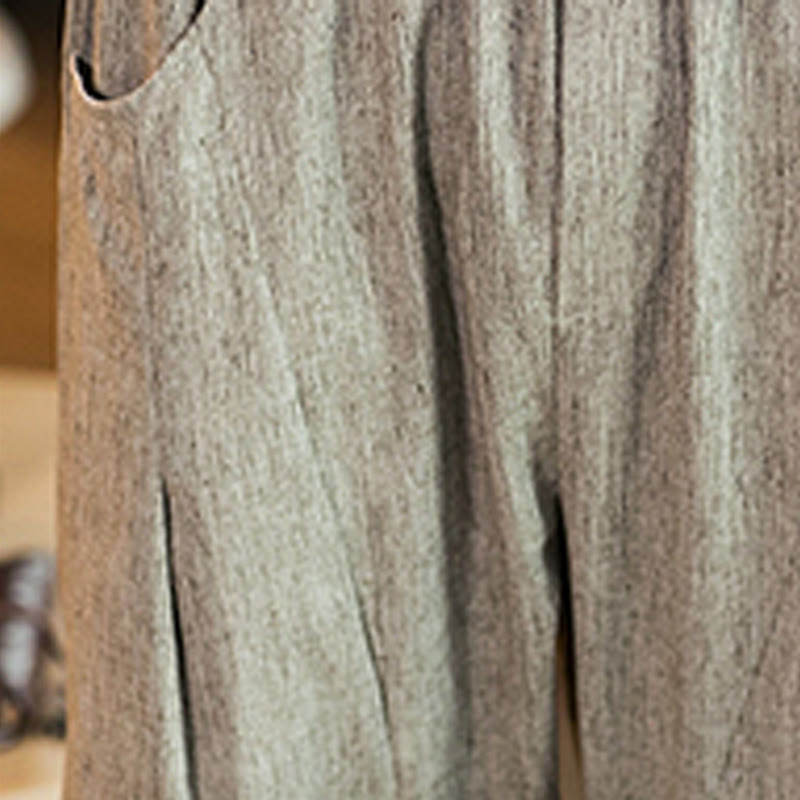 Pantalones casuales de lino y algodón con cintura elástica y bolsillos para hombre, de Buddha Stones, de color liso y con cordón ajustable. - image 14