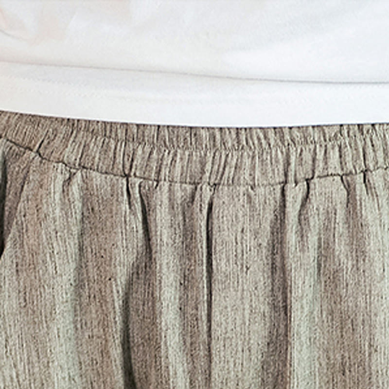 Pantalones casuales de lino y algodón con cintura elástica y bolsillos para hombre, de Buddha Stones, de color liso y con cordón ajustable. - image 12