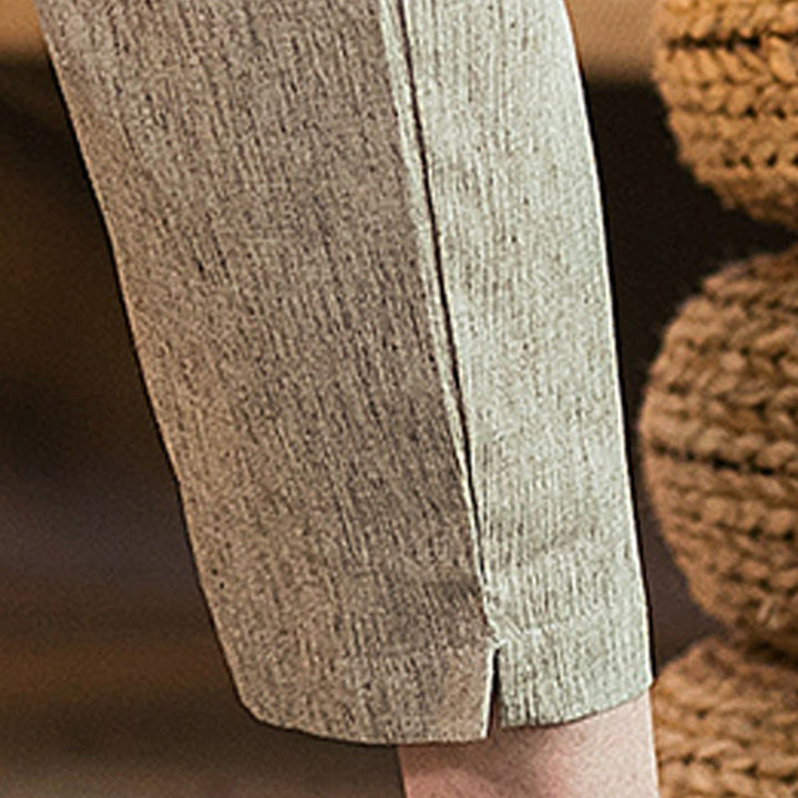 Pantalones casuales de lino y algodón con cintura elástica y bolsillos para hombre, de Buddha Stones, de color liso y con cordón ajustable. - image 17