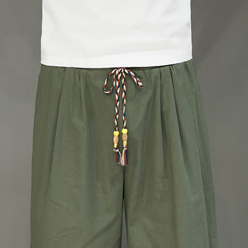 Pantalones cortos casuales de algodón con cordón y bolsillos para hombre, con diseño de botones laterales y Buddha Stones