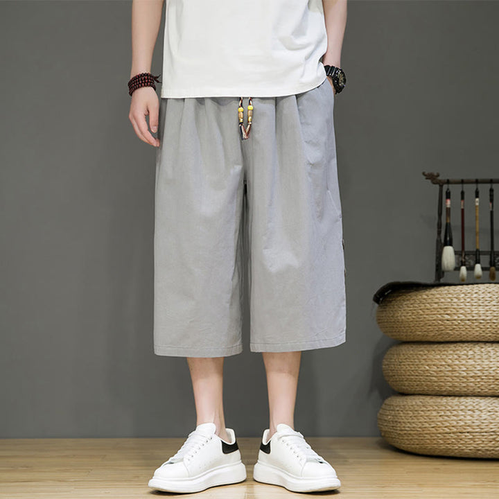 Pantalones cortos casuales de algodón con cordón y bolsillos para hombre, con diseño de botones laterales y Buddha Stones - Gris claro - US/UK/AU46, EU56 (5XL) - image 29