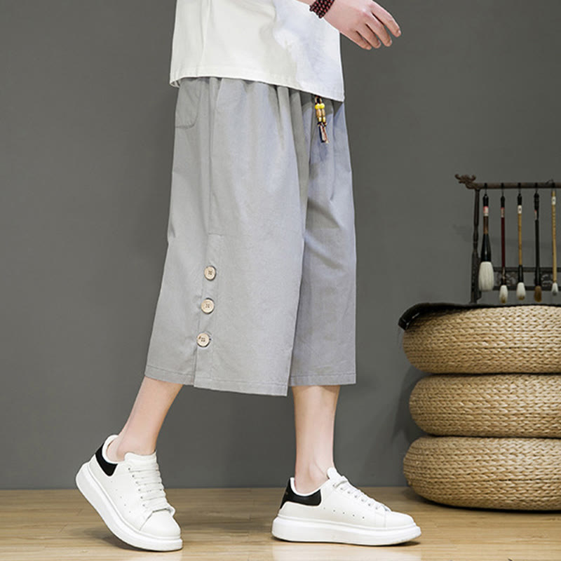 Pantalones cortos casuales de algodón con cordón y bolsillos para hombre, con diseño de botones laterales y Buddha Stones