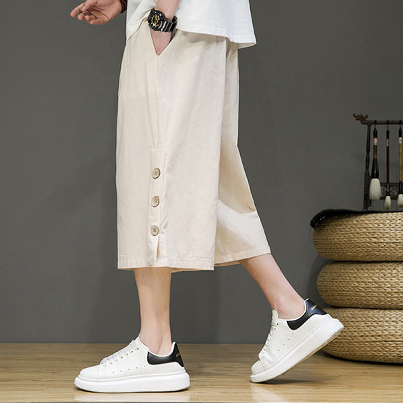 Pantalones cortos casuales de algodón con cordón y bolsillos para hombre, con diseño de botones laterales y Buddha Stones