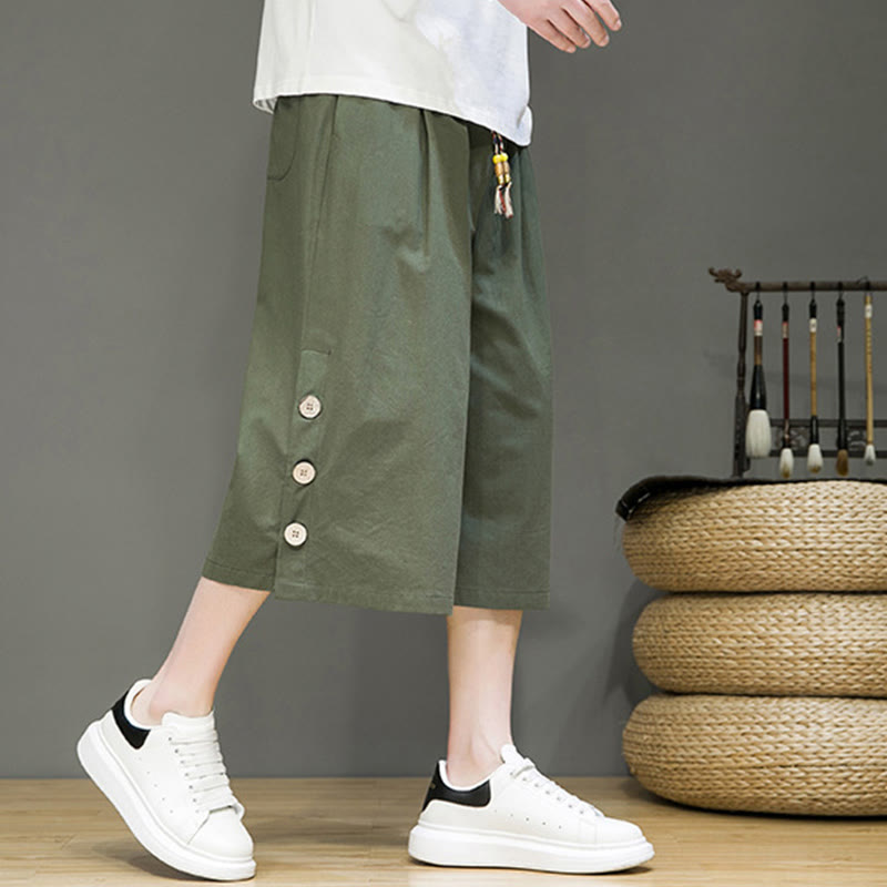 Pantalones cortos casuales de algodón con cordón y bolsillos para hombre, con diseño de botones laterales y Buddha Stones