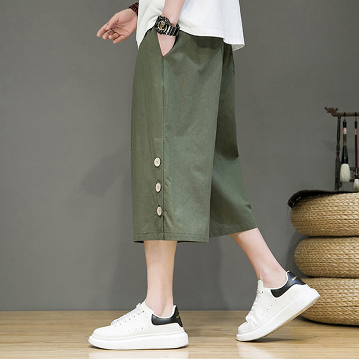 Pantalones cortos casuales de algodón con cordón y bolsillos para hombre, con diseño de botones laterales y Buddha Stones