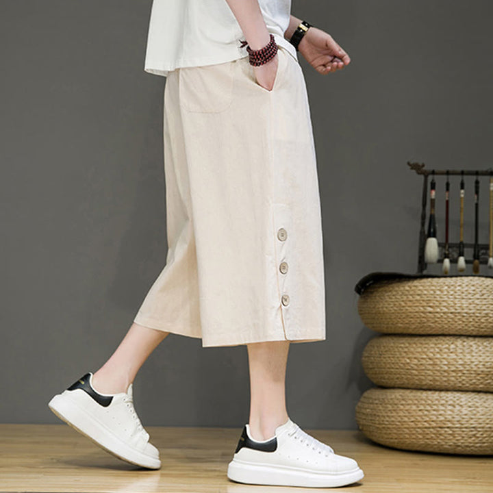 Pantalones cortos casuales de algodón con cordón y bolsillos para hombre, con diseño de botones laterales y Buddha Stones