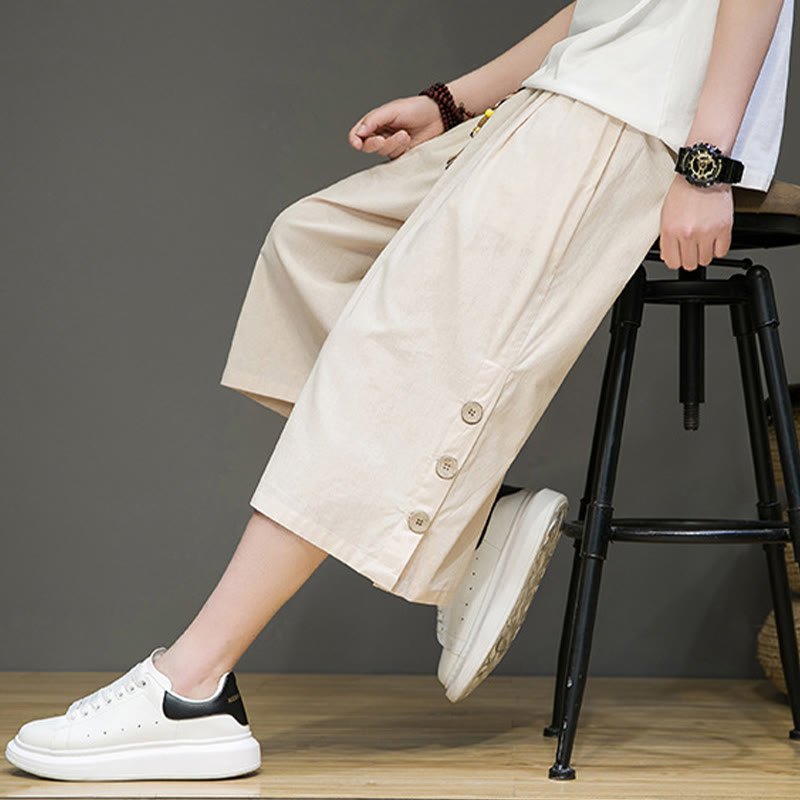 Pantalones cortos casuales de algodón con cordón y bolsillos para hombre, con diseño de botones laterales y Buddha Stones - image 7