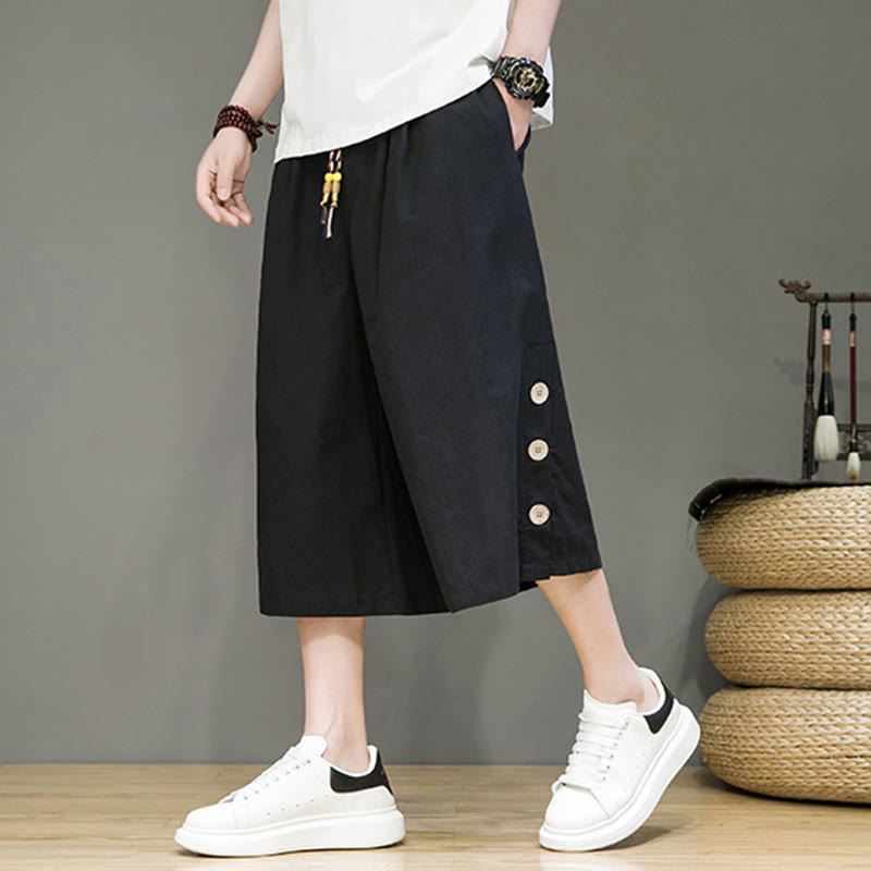 Pantalones cortos casuales de algodón con cordón y bolsillos para hombre, con diseño de botones laterales y Buddha Stones