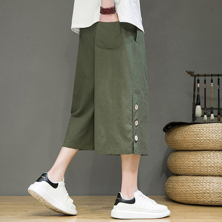 Pantalones cortos casuales de algodón con cordón y bolsillos para hombre, con diseño de botones laterales y Buddha Stones - image 22