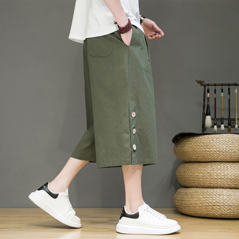 Pantalones cortos casuales de algodón con cordón y bolsillos para hombre, con diseño de botones laterales y Buddha Stones