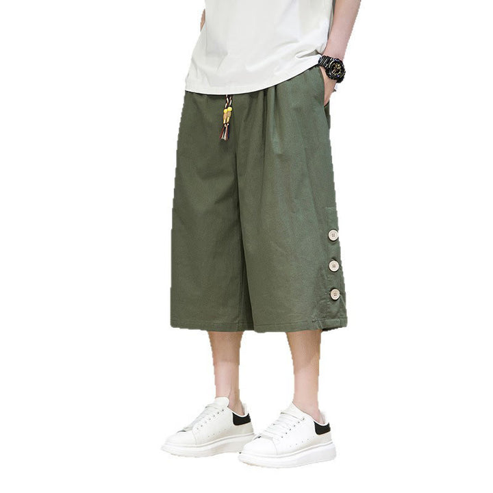 Pantalones cortos casuales de algodón con cordón y bolsillos para hombre, con diseño de botones laterales y Buddha Stones