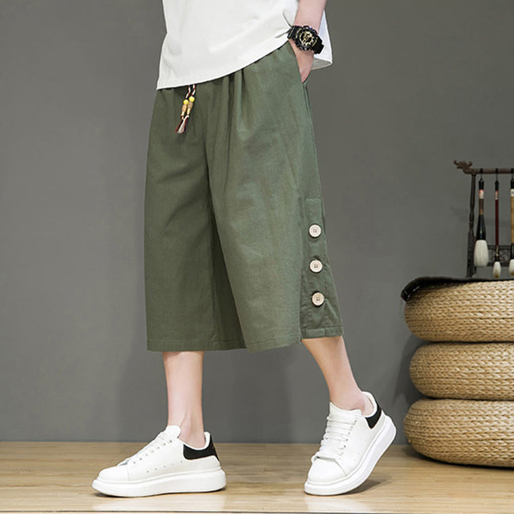 Pantalones cortos casuales de algodón con cordón y bolsillos para hombre, con diseño de botones laterales y Buddha Stones - image 19
