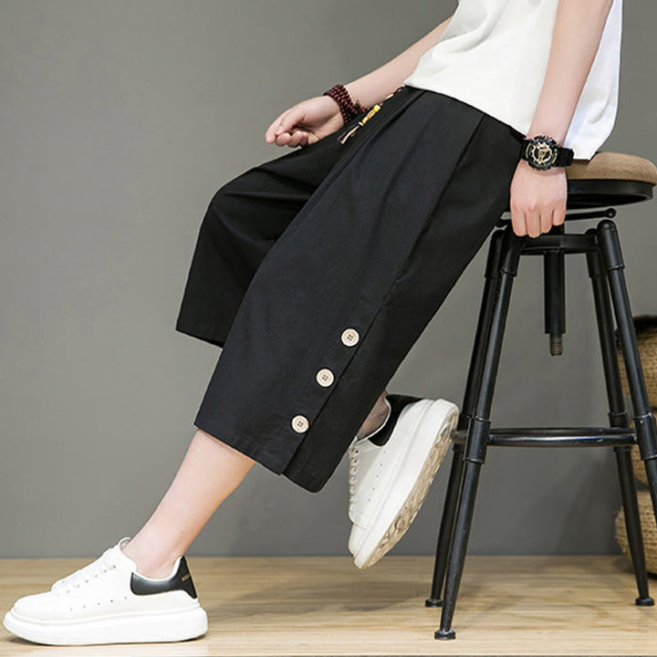 Pantalones cortos casuales de algodón con cordón y bolsillos para hombre, con diseño de botones laterales y Buddha Stones - image 15