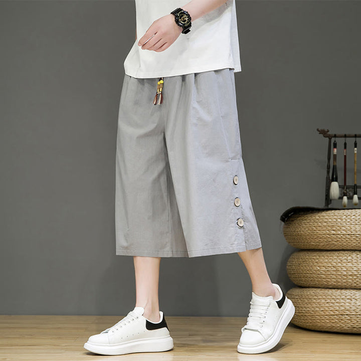 Pantalones cortos casuales de algodón con cordón y bolsillos para hombre, con diseño de botones laterales y Buddha Stones - image 32