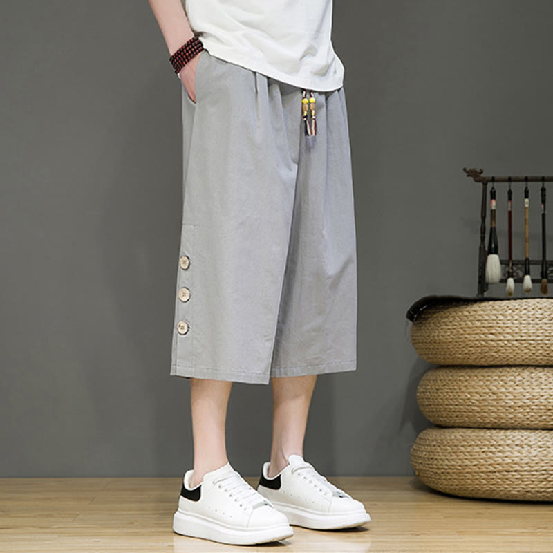 Pantalones cortos casuales de algodón con cordón y bolsillos para hombre, con diseño de botones laterales y Buddha Stones