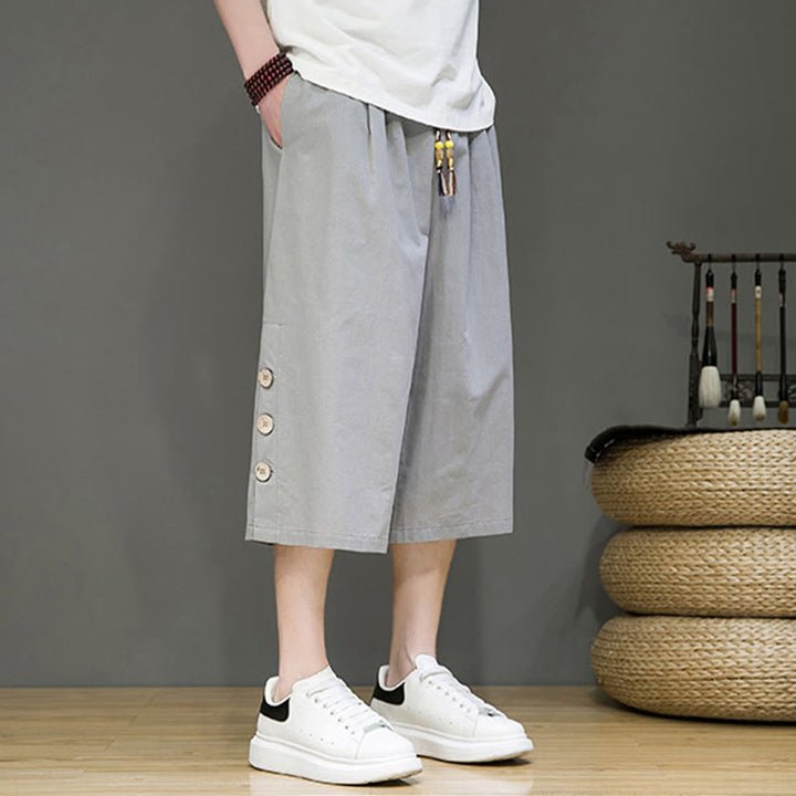 Pantalones cortos casuales de algodón con cordón y bolsillos para hombre, con diseño de botones laterales y Buddha Stones