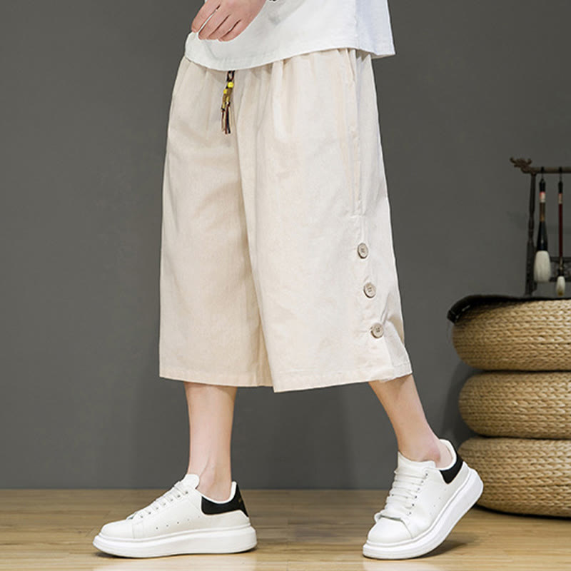 Pantalones cortos casuales de algodón con cordón y bolsillos para hombre, con diseño de botones laterales y Buddha Stones - image 1