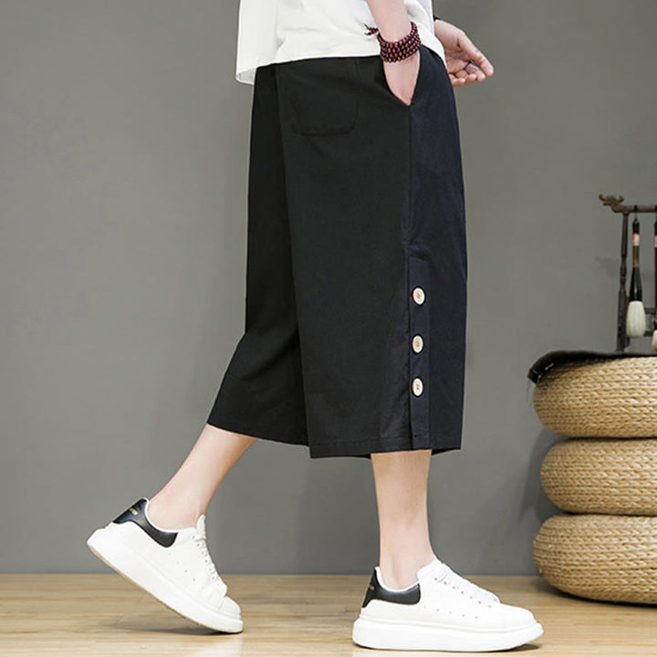 Pantalones cortos casuales de algodón con cordón y bolsillos para hombre, con diseño de botones laterales y Buddha Stones - image 10