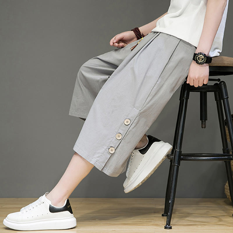 Pantalones cortos casuales de algodón con cordón y bolsillos para hombre, con diseño de botones laterales y Buddha Stones - image 36