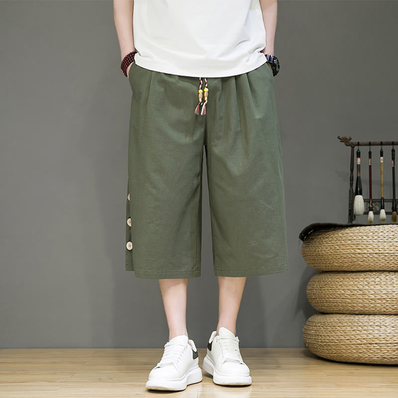 Pantalones cortos casuales de algodón con cordón y bolsillos para hombre, con diseño de botones laterales y Buddha Stones