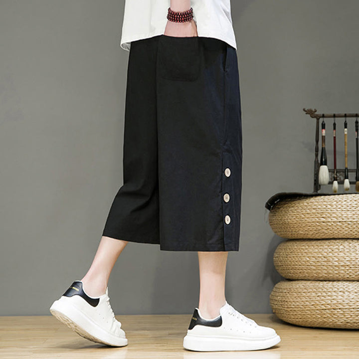 Pantalones cortos casuales de algodón con cordón y bolsillos para hombre, con diseño de botones laterales y Buddha Stones