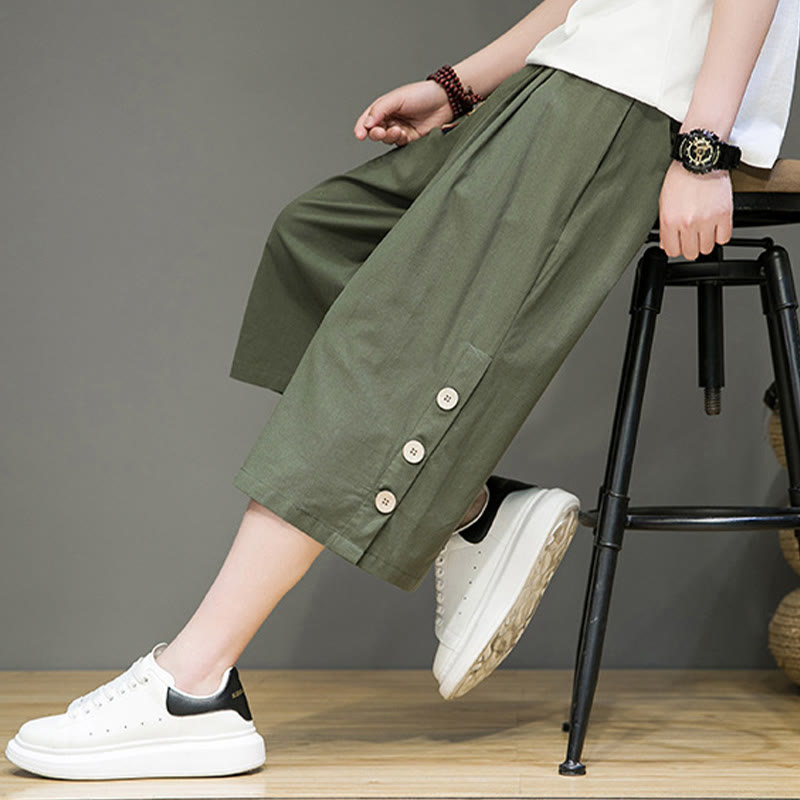 Pantalones cortos casuales de algodón con cordón y bolsillos para hombre, con diseño de botones laterales y Buddha Stones - image 23