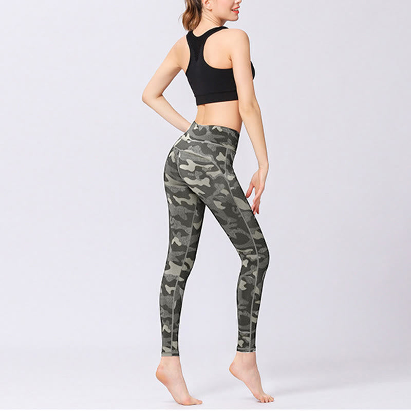 Buddha Stones Camo Print Deportes Fitness Yoga Leggings de cintura alta Pantalones de yoga para mujer - image 4
