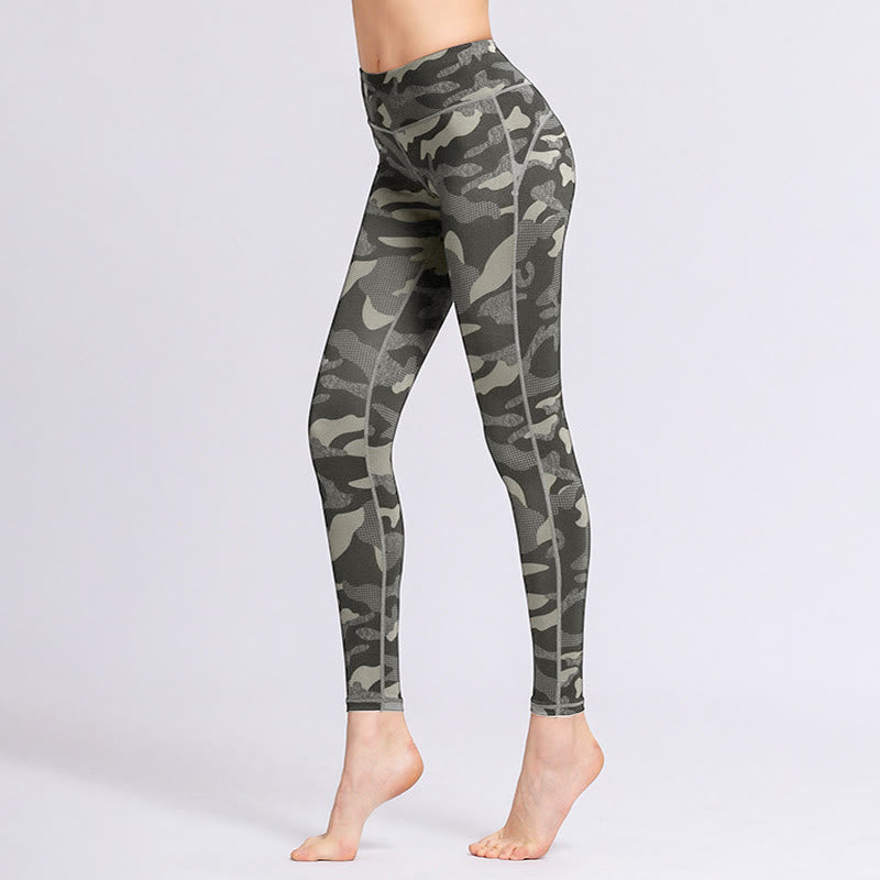 Buddha Stones Camo Print Deportes Fitness Yoga Leggings de cintura alta Pantalones de yoga para mujer - Negro - US8-10, UK/AU12-14, EU40-42 (XL) - image 1