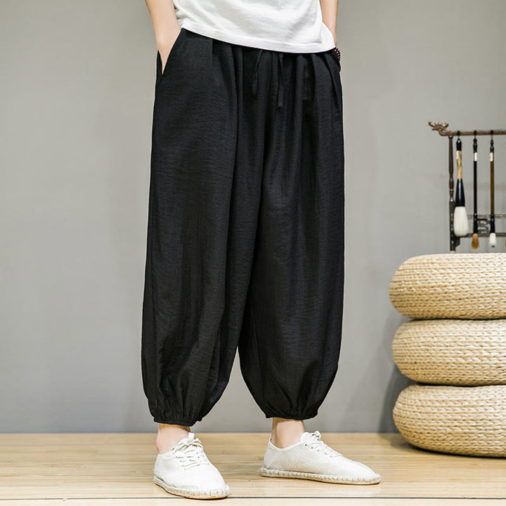 Pantalones harén de algodón con cordón ajustable para hombre, hasta el tobillo, con bolsillos y diseño de Buddha Stones Summer Plain - Negro - US/UK/AU46, EU56 (5XL) - image 22