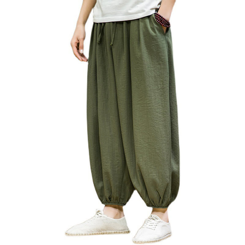 Pantalones harén de algodón con cordón ajustable para hombre, hasta el tobillo, con bolsillos y diseño de Buddha Stones Summer Plain - image 38
