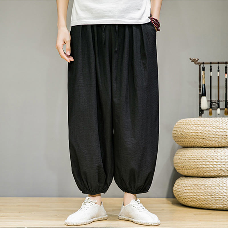 Pantalones harén de algodón con cordón ajustable para hombre, hasta el tobillo, con bolsillos y diseño de Buddha Stones Summer Plain - image 24