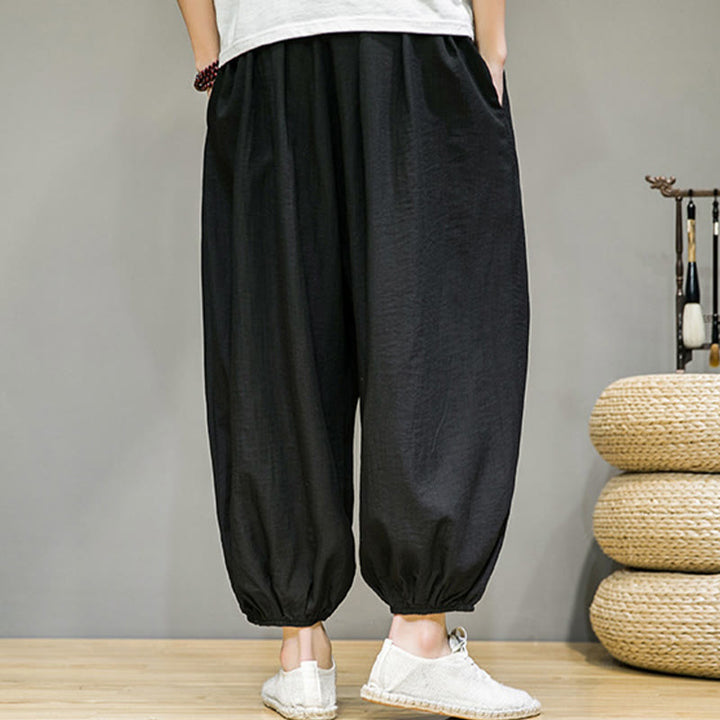 Pantalones harén de algodón con cordón ajustable para hombre, hasta el tobillo, con bolsillos y diseño de Buddha Stones Summer Plain - image 25