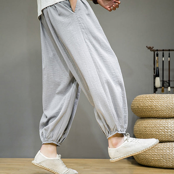 Pantalones harén de algodón con cordón ajustable para hombre, hasta el tobillo, con bolsillos y diseño de Buddha Stones Summer Plain - image 15