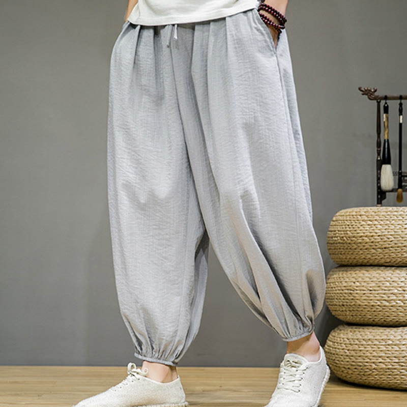 Pantalones harén de algodón con cordón ajustable para hombre, hasta el tobillo, con bolsillos y diseño de Buddha Stones Summer Plain - image 10