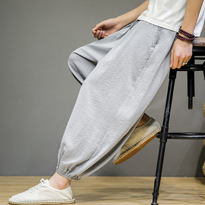 Pantalones harén de algodón con cordón ajustable para hombre, hasta el tobillo, con bolsillos y diseño de Buddha Stones Summer Plain - image 17