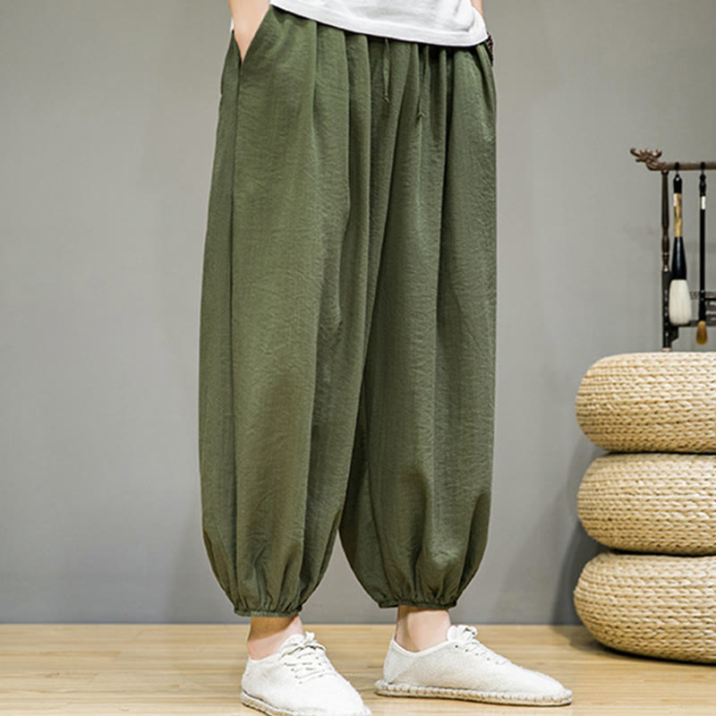 Pantalones harén de algodón con cordón ajustable para hombre, hasta el tobillo, con bolsillos y diseño de Buddha Stones Summer Plain - image 34
