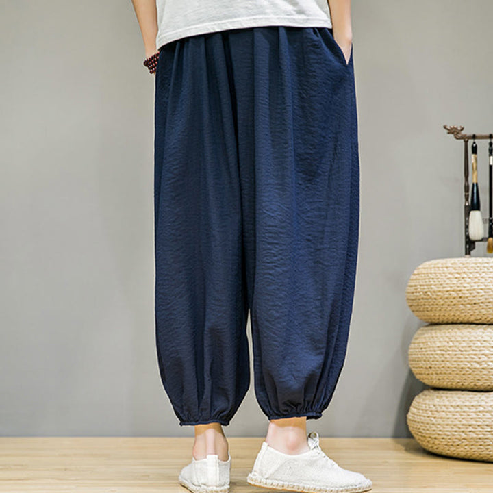 Pantalones harén de algodón con cordón ajustable para hombre, hasta el tobillo, con bolsillos y diseño de Buddha Stones Summer Plain - image 2
