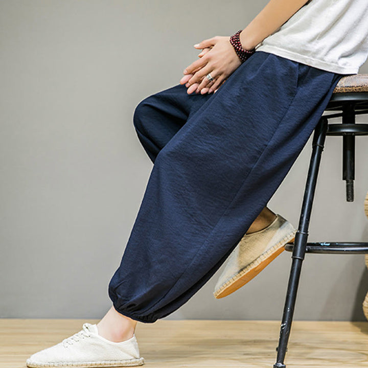 Pantalones harén de algodón con cordón ajustable para hombre, hasta el tobillo, con bolsillos y diseño de Buddha Stones Summer Plain - image 7