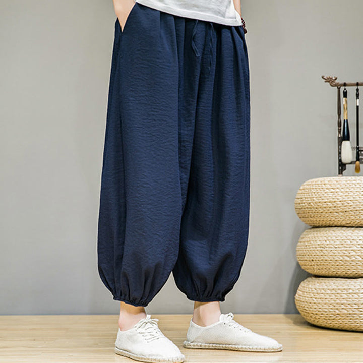 Pantalones harén de algodón con cordón ajustable para hombre, hasta el tobillo, con bolsillos y diseño de Buddha Stones Summer Plain - image 8