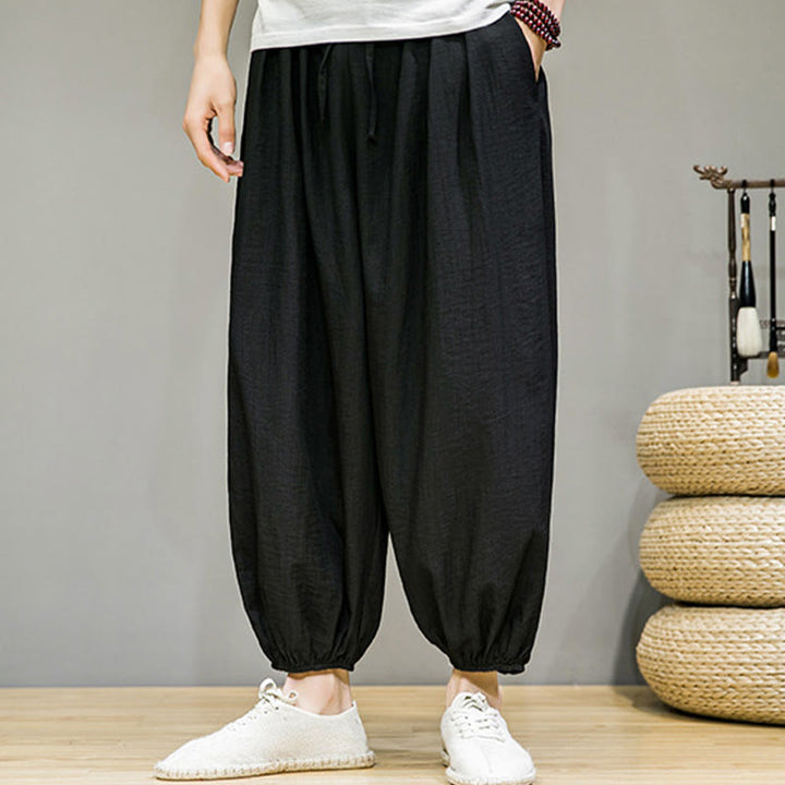 Pantalones harén de algodón con cordón ajustable para hombre, hasta el tobillo, con bolsillos y diseño de Buddha Stones Summer Plain - image 23