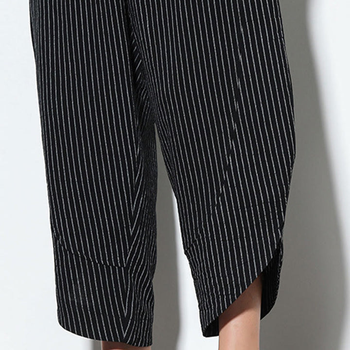Pantalones harén de lino y algodón con cordón ajustable para hombre, de verano, con diseño de rayas de Buddha Stones , de longitud 7-8 y bolsillos - image 21