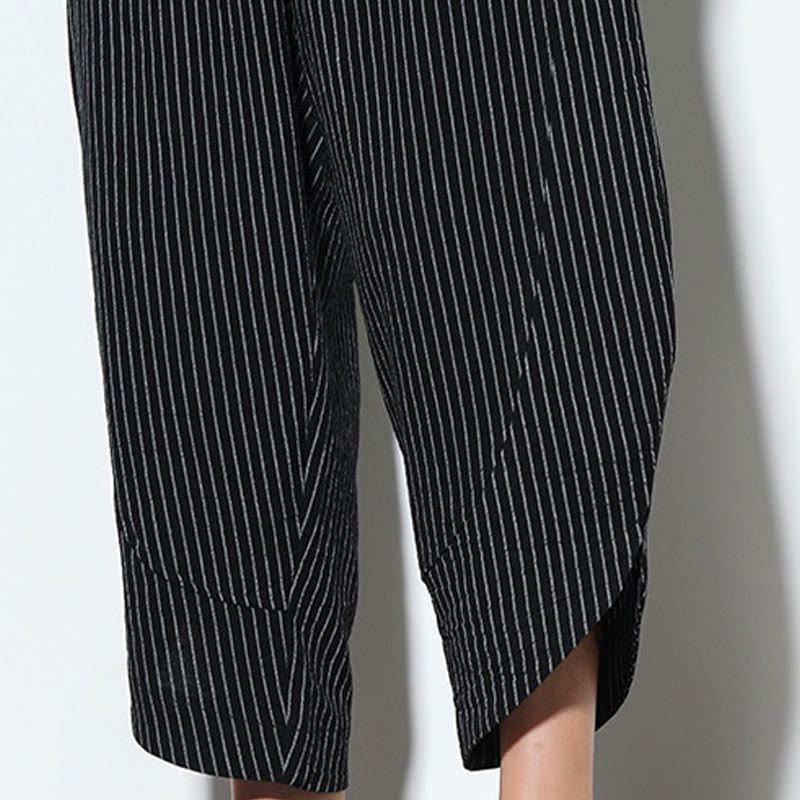 Pantalones harén de lino y algodón con cordón ajustable para hombre, de verano, con diseño de rayas de Buddha Stones , de longitud 7-8 y bolsillos - image 21